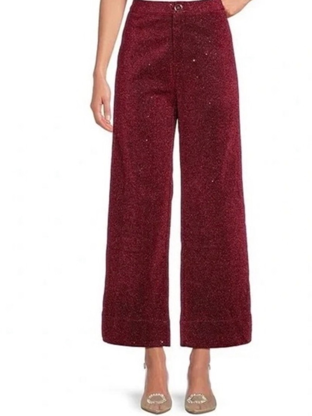 NEW BURU Wide-Leg Sparkle Pants in Wine Red